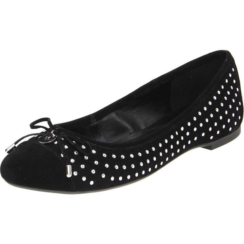 NEW BCBGeneration Women Wallee Black Suede Dotted Chrome Stud Bow Ballet Flat